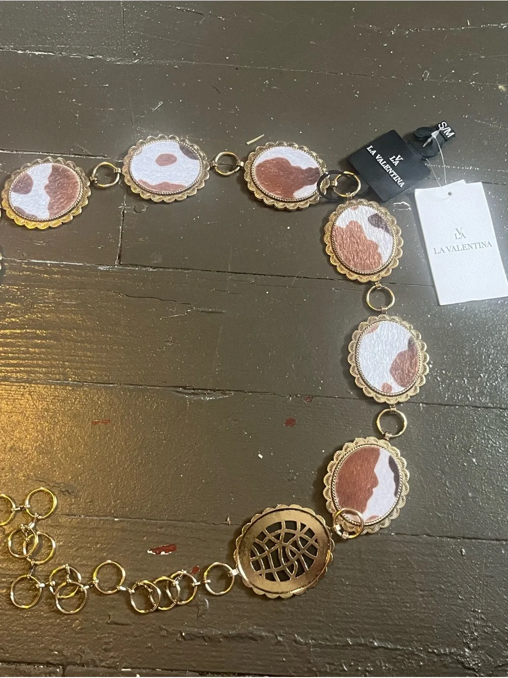 Valentina Gold-Tone Belt with White and Brown Medallions
